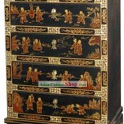 Chinese Palace Lacquer Ware Cabinet-Hundreds of Lucky Children