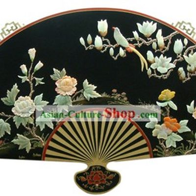 Chinese Palace Hanging Lacquer Ware Large Mirror Fan-Peony and Bird
