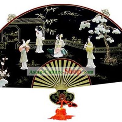 Chinese Palace Hanging Lacquer Ware Large Mirror Fan-Ancient Four Beauties