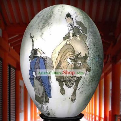 Chinese Wonders Hand Painted Colorful Egg-Cow Boy Guilding The Road