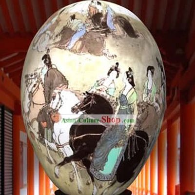 Chinese Wonder Hand Painted Colorful Egg-Ancient Car Race Painting