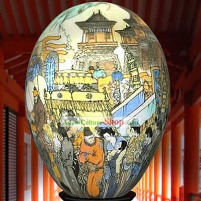 Chinese Wonder Hand Painted Colorful Egg-Ancient Town Market Painting
