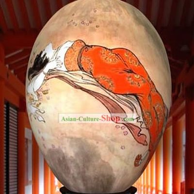 Chinese Wonder Hand Painted Colorful Egg-Ancient Lying Red Woman Painting
