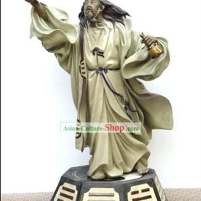 Hand Made Foshan Shi Wan Artistic Ceramics Statue-Kong Ming Borrowing The Wind