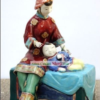Hand Made Foshan Shi Wan Artistic Ceramics Statue-Mother Love
