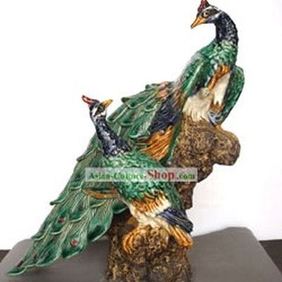Hand Made Foshan Shi Wan Artistic Ceramics-Peacock Couple