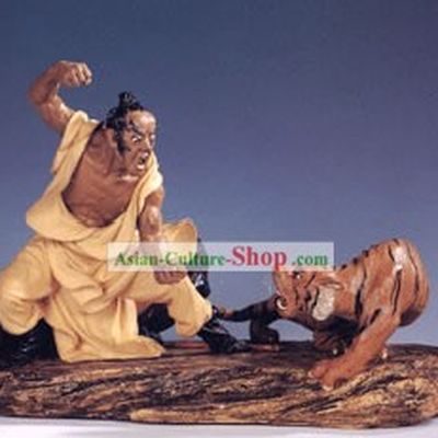 Hand Made Chinese Shi Wan Ceramics-Wu Song Taming the Tiger