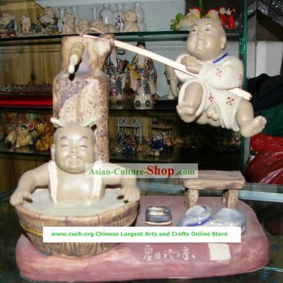 Chinese Hand Made Shi Wan Ceramics-Summer Bath