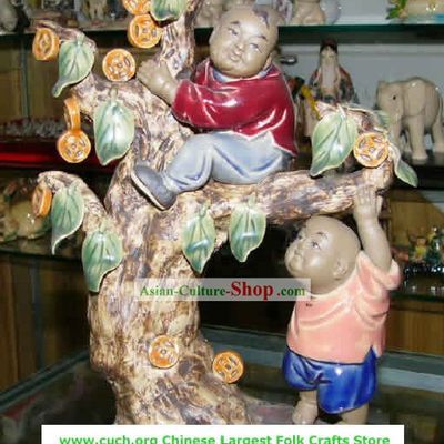 Chinese Hand Made Shi Wan Ceramics-Money Tree