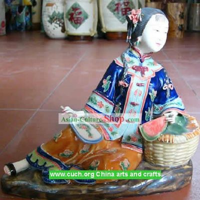 Hand Made Shi Wan Ceramics Statue-Summer Rest