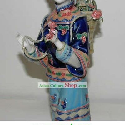 Chinese Hand Made Shi Wan Ceramics Statue-Country Woman