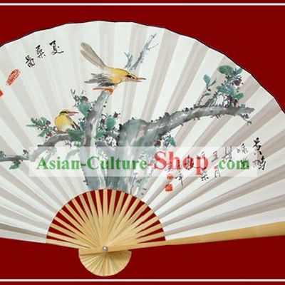 Chinese Hand Painted Large Decoration Fan by Zhao Qiaofa-Huang Li