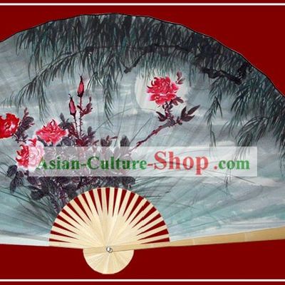 Chinese Hand Painted Large Decoration Fan by Zhao Qiaofa-Perfect Conjugal Bliss