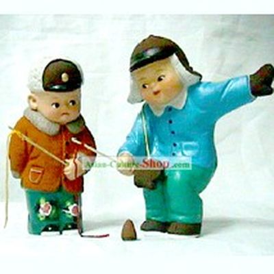 Chinese Hand Made Clay Figurine-Playing Traditional Game Peg-top