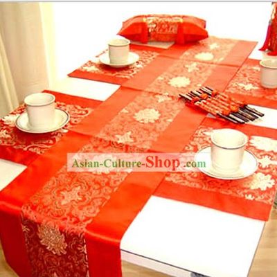 China Red Silk Table Runners Set(seven pieces substantial set)