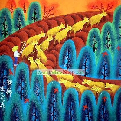 Shan Xi Folk Farmer Painting-Going Home after Working All Day
