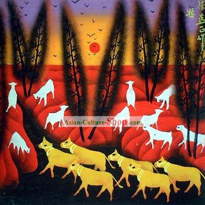 Shan Xi Folk Farmer Painting-The Setting Sun