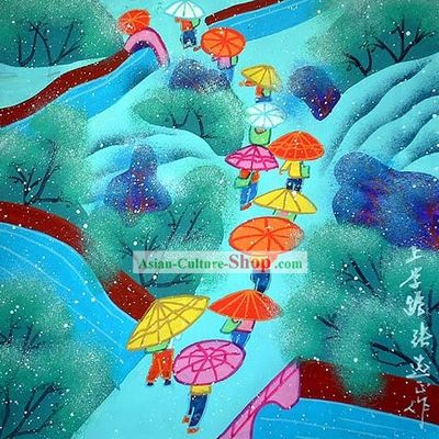 Shan Xi Folk Farmer Painting-Going to School