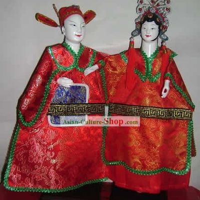 Chinese Classic Handmade Hand Puppet Couple-Bridegroom and Bride