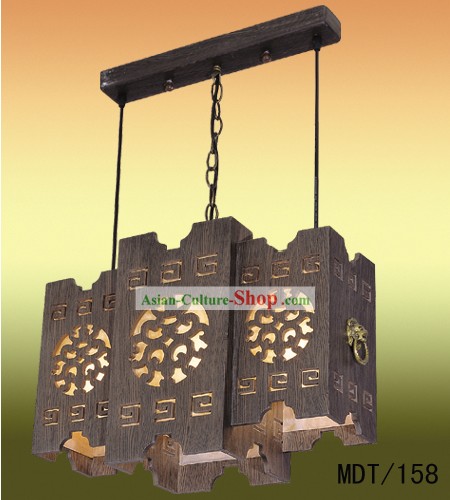 Chinese Antique Style Wood Carved Ceiling Lamp