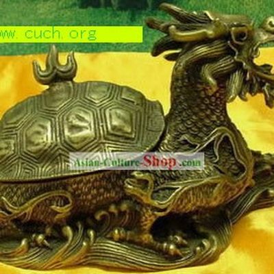 Elegant Chinese Brass Dragon Tortoise Statue