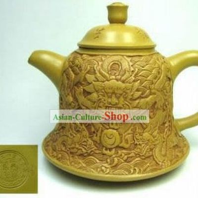 Chinese Hand Made Duan Teapot with Hand Carved Dragons On it