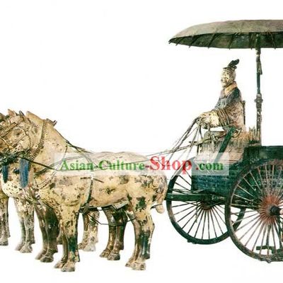 Real Size Ancient Military General and Four Battle Horses Fighting Carriage Set