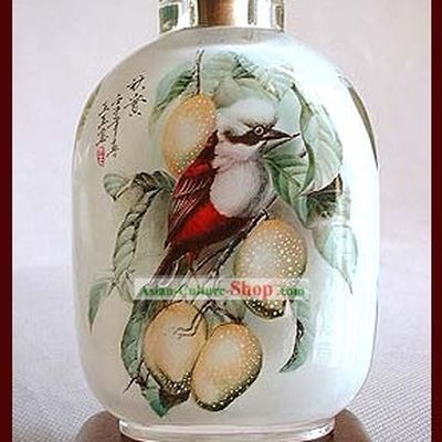 Snuff Bottles With Inside Painting Birds Series-Red Bird with Snowy Head