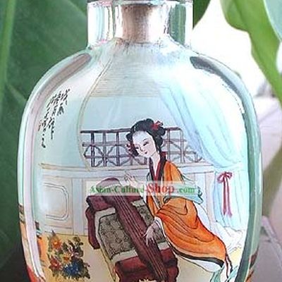 Snuff Bottles With Inside Painting Characters Series-Chinese Ancient Beauty Playing Zither