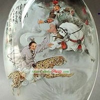 Snuff Bottles With Inside Painting Characters Series-Heroes Fighting on Leopard
