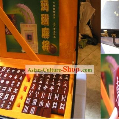 Chinese Top Grade Nature Red Agate Mahjong Imperial Set(144 pieces)