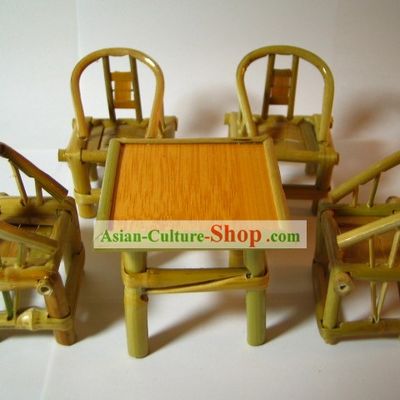 Chinese Traditional Mini Furniture-Bamboo Desk and Chairs Set