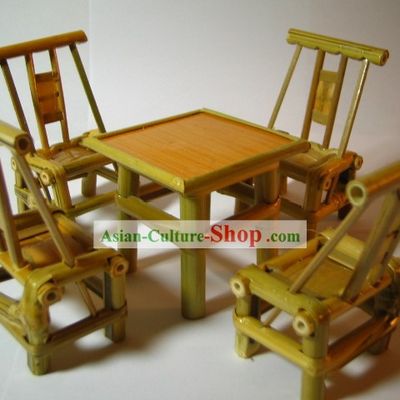 Chinese Classic Mini Furniture-Bamboo Desk and Chairs Set