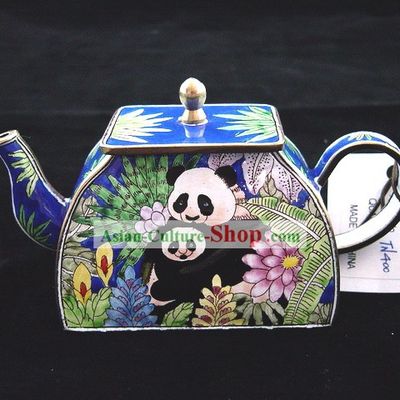 Chinese Hand Painted Enamel Colorful Kettle-Panda Mother and Baby