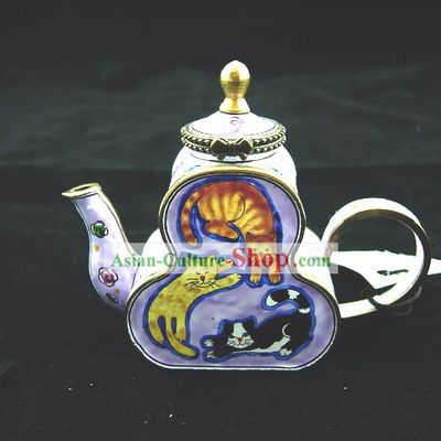 Chinese Hand Painted Enamel Calabash Pot-World of Cat