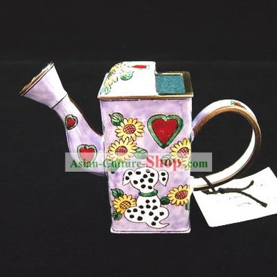 Chinese Hand Painted Enamel Watering Pot-Dalmatian and Sunflower
