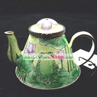 Chinese Hand Painted Enamel Kettle-Lotus and Frog