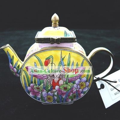 Chinese Hand Painted Enamel Kettle-Butterfly Angel