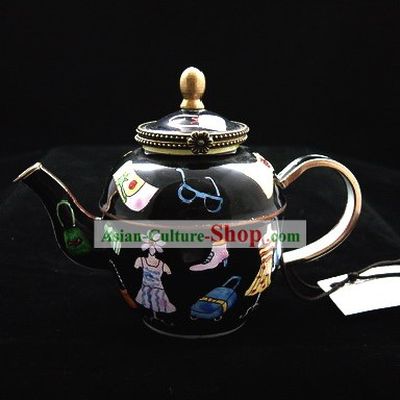 Chinese Hand Painted Enamel Kettle-Black World