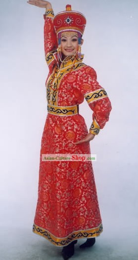 Chinese Mongolian Traditional Princess Costume and Hat for Women