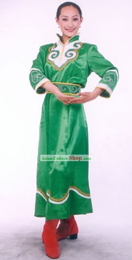 Chinese Mongolian Classic Green Costume for Women
