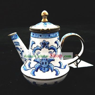 Chinese Traditional Hand Painted Enamel Kettle-Blue Flower