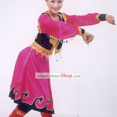 Mongolian Folk Dancing Costume and Hat for Woman