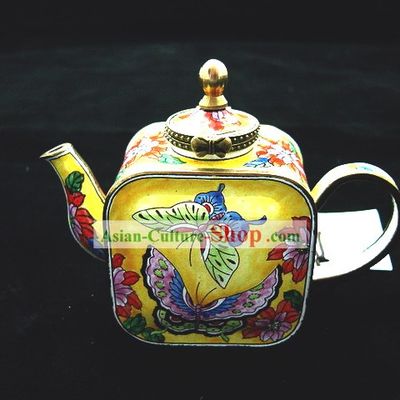 Chinese Classic Hand Painted Enamel Kettle-Butterfly and Peony