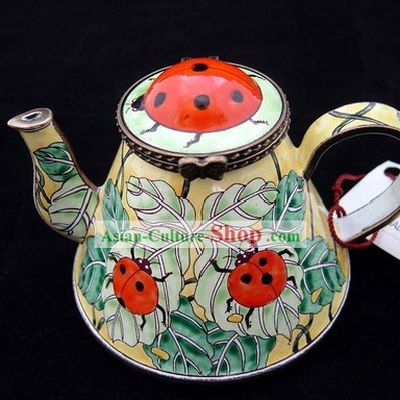 Chinese Hand Painted Enamel Kettle-Red Ladybird Beetle