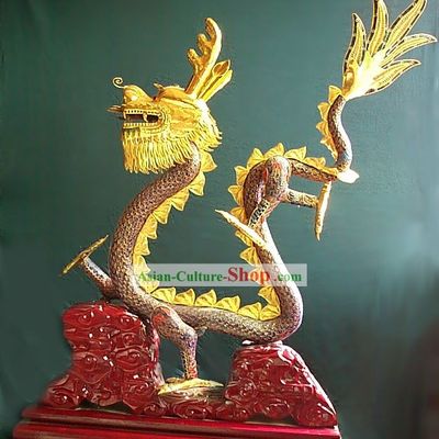 Chinese Gold Brass Cloisonne Dragon