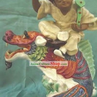 Chinese Porcelain Figurine Statue from Shi Wan-Flying on Dragon