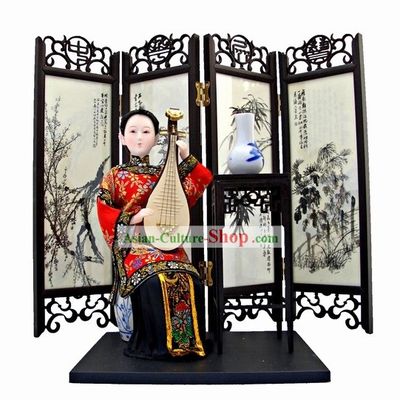 Handmade Peking Silk Figurine Doll - Ming Dynasty Palace Imperial Concubine Playing Lute