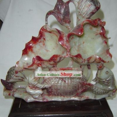 Chinese Rare Green Jade Lotus Sculpture