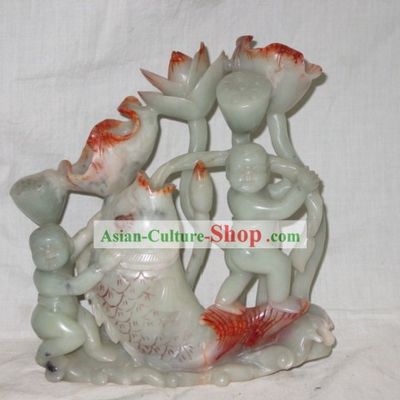Rare Chinese White Jade Lotus Sculpture